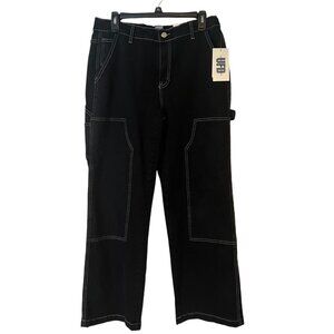 Ultra Flirt Carpenter Jeans Womens XL Black Contrasting Stitch Wide Leg Elastic